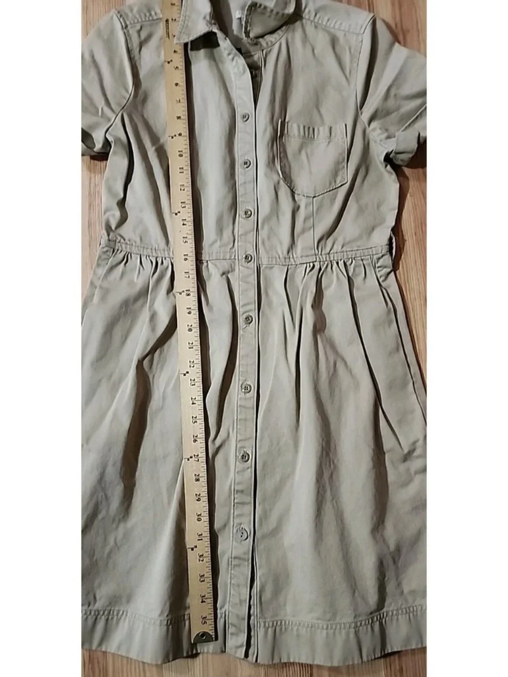 J Crew Denim Shirt Womens 12 Khaki Button‎ Canvas Pockets Capsule Safari Casual